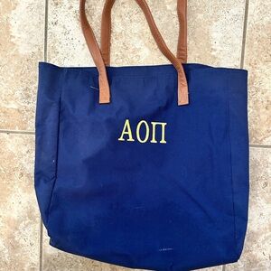 Blue Tote Bag with Brown Handles